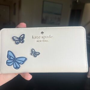 Kate Spade Cream Wallet with Blue Butterflies